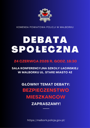 Plakat przedstawiający dane dotyczące zaplanowanej debaty społecznej.