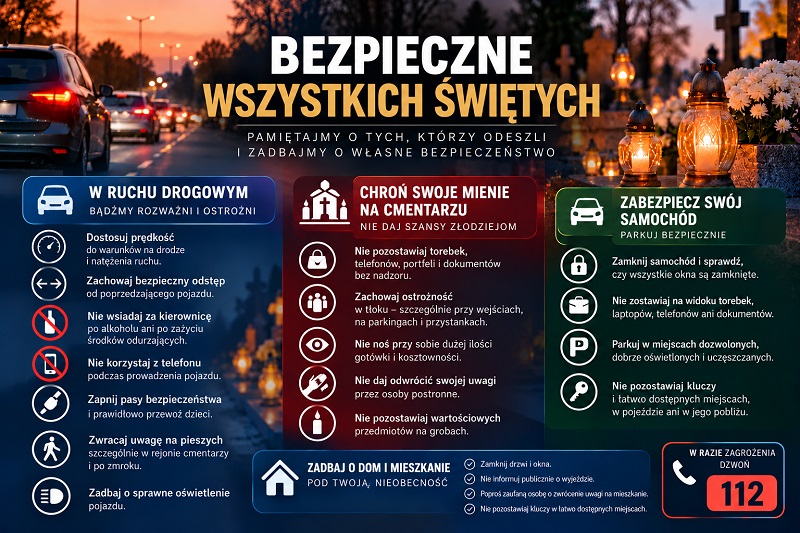 Zalecenia Policji dotyczące bezpieczeństwa w okresie Wszystkich Świętych